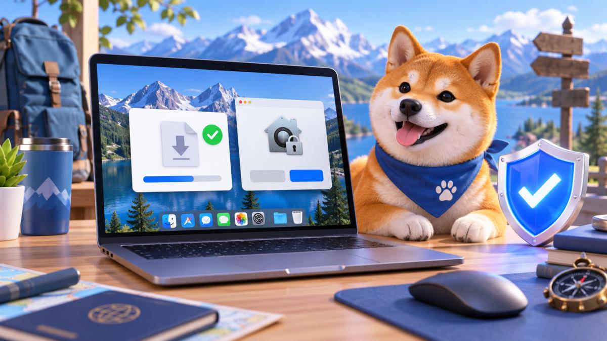 狗急加速 macOS 安装来源和安全提示核对示意